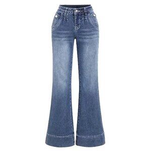 Flamingals Low Rise Straight Leg Wide Leg Baggy Jeans Women Stretch Denim Pants